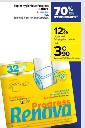 Carrefour Papier hygiénique Progress RENOVA 32 rouleaux. offre