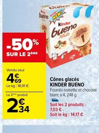 Carrefour Cônes glacés KINDER BUENO offre