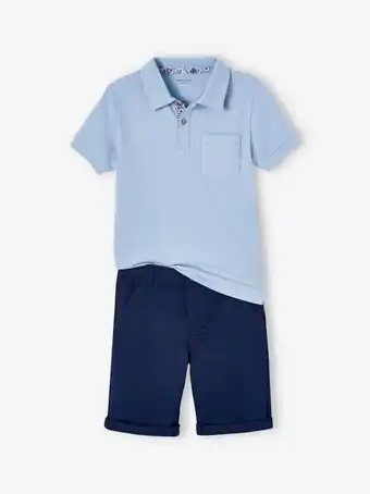 Vertbaudet Ensemble polo maille piquee et bermuda garcon - bleu ciel offre
