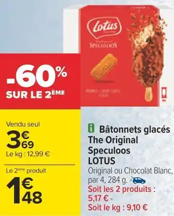 Carrefour Lotus bâtonnets glacés the original speculoos offre