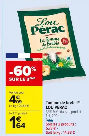 Carrefour Market Lou perac tomme de brebis offre