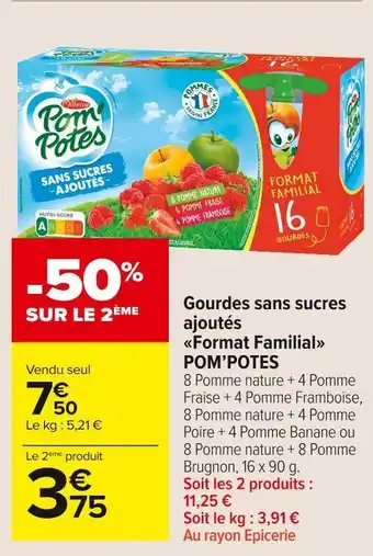 Carrefour Market Pom’potes gourdes sans sucres ajoutés format familial offre