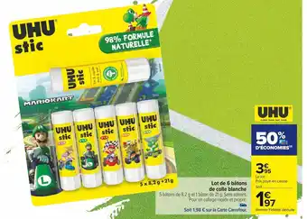 Carrefour Market Uhu lot de 6 bâtons de colle blanche offre