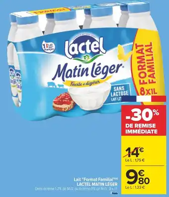 Carrefour Lactel lait format familial(n) matin léger offre