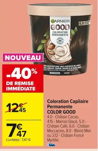 Carrefour Market Garnier coloration capilaire permanente color good offre