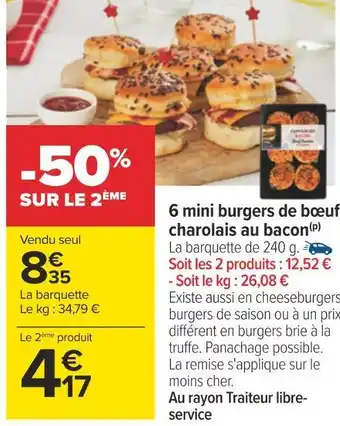 Carrefour 6 mini burgers de bœuf charolais au bacon offre