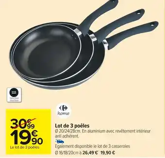 Carrefour Market Carrefour homme lot de 3 poêles offre