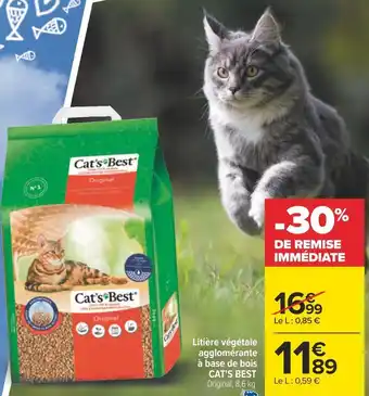 Carrefour Cat's best litière végétale agglomérante à base de bois offre