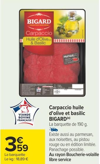 Carrefour Bigard carpaccio huile d'olive et basilic offre