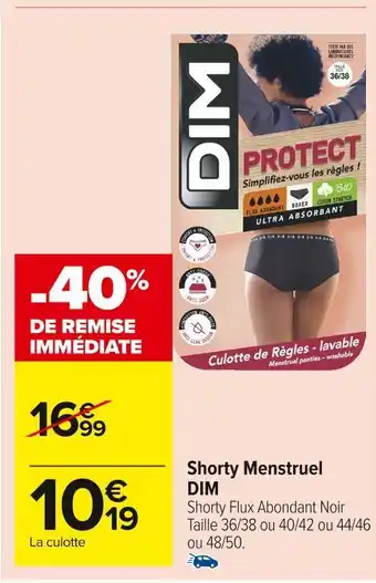 Carrefour Market Dim shorty menstruel offre