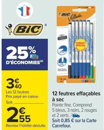 Carrefour Bic 12 feutres effaçables offre