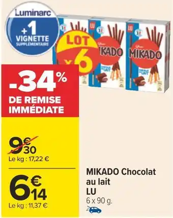 Carrefour Lu mikado chocolat au lait offre