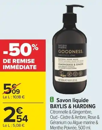 Carrefour Baylis & harding savon liquide offre