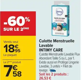 Carrefour Intimy care culotte menstruelle lavable offre