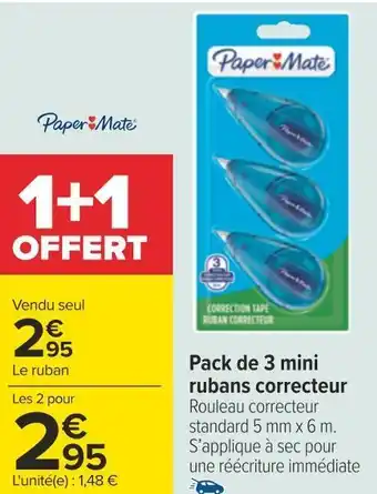 Paper mate pack de 3 mini rubans correcteur