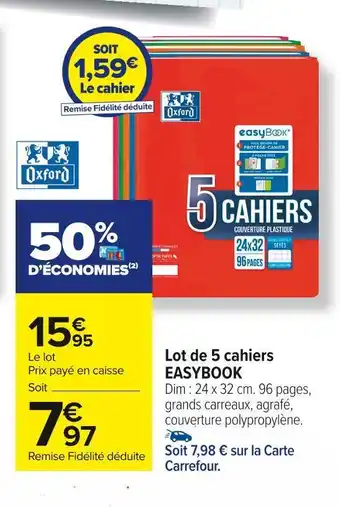 Carrefour Market Oxford lot de 5 cahiers easybook offre