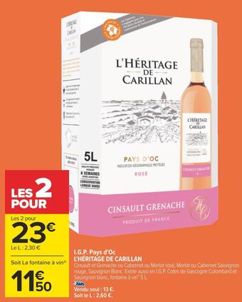 Carrefour L'héritage de carillan i.g.p. pays d'oc offre