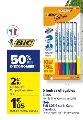 Carrefour Market Bic 6 feutres effaçables offre