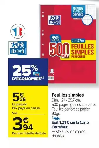 Carrefour Market Oxford feuilles simples offre