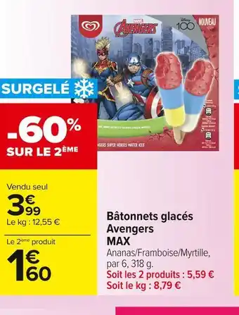 Carrefour Market Bâtonnets glacés avengers max offre