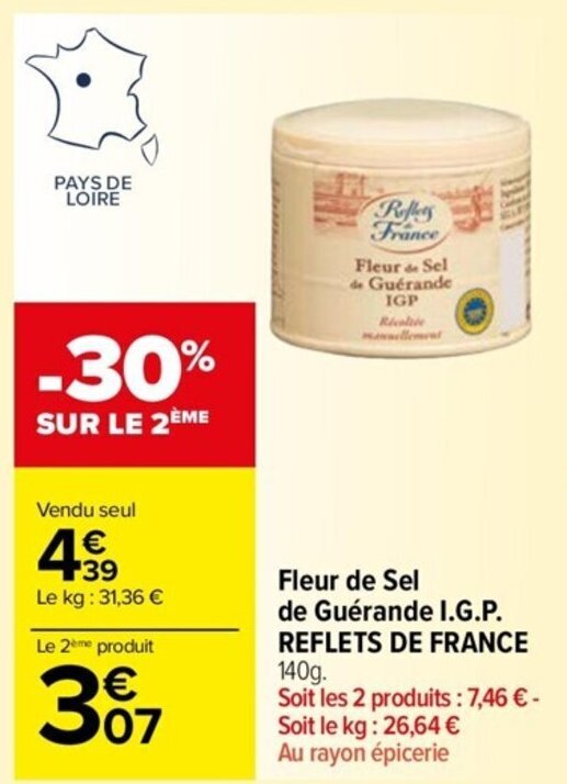 Promo Fleur de Sel de Guérande I.G.P. REFLETS DE FRANCE 140g. chez