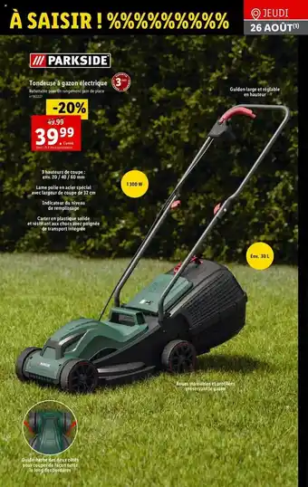 Lidl Tondeuse à Gazon électrique Parkside offre