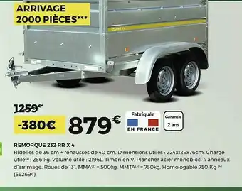 Feu Vert Remorque 232 Rr X 4 offre
