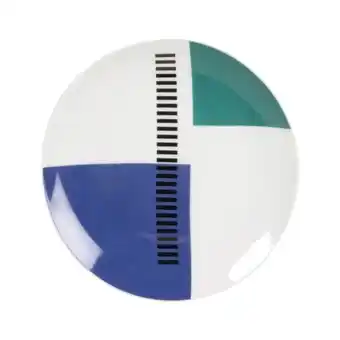 Assiette Ă dessert en grĂšs blanc motifs graphiques bleus et verts