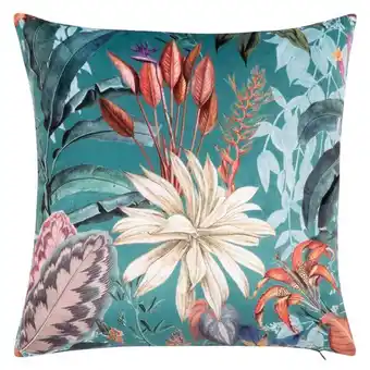 Housse de coussin imprimé feuillages en suédine verte, jaune et brique 40x40