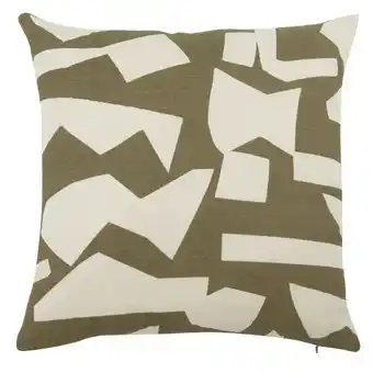 Maisons du Monde Housse de coussin en lin et en coton écrue et vert kaki, 40x40 offre