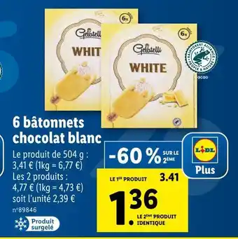 Lidl Gelatelli 6 bâtonnets chocolat blanc offre