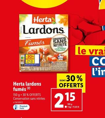 Lidl Herta lardons fumés offre