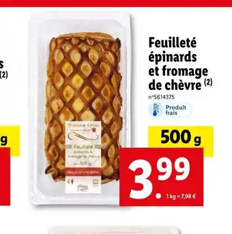 Lidl Feuilleté épinards et fromage de chèvre offre