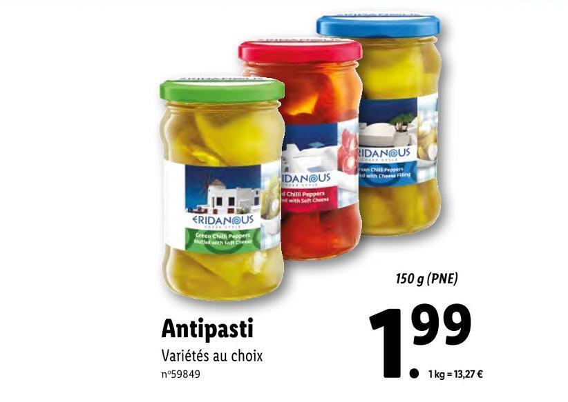 Promo Eridanous antipasti chez Lidl