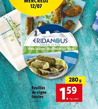 Lidl Eridanous feuilles de vigne farcies offre