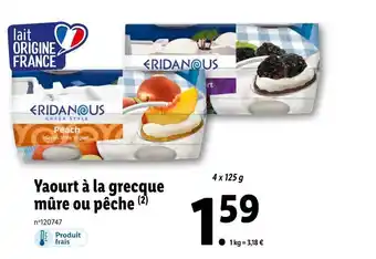 Lidl Eridanous yaourt à la grecque mûre ou pêche offre