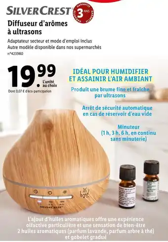 Lidl Silver crest diffuseur d’arômes à ultrasons offre
