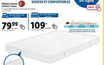 Lidl Livarno home matelas mousse confort 7 zones offre