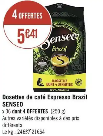 Casino Supermarchés Senseo dosettes de café espresso brazil offre
