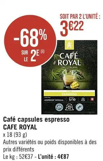 Casino Supermarchés Cafe royal café capsules espresso offre