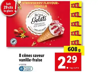 Lidl Bon gelati 8 cônes saveur vanille-fraise offre