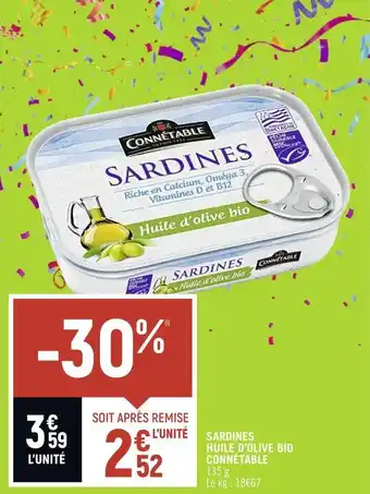 Petit Casino Connétable sardines huile d’olive bio offre