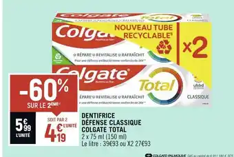 Colgate dentifrice défense classique total