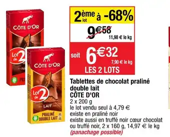 Cora x Carrefour Côte d'or tablettes de chocolat praliné double lait offre