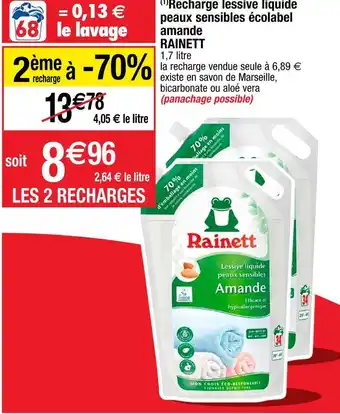 Cora x Carrefour Rainett recharge lessive liquide peaux sensibles écolabel amande offre