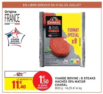 Intermarché Charal viande bovine : 8 steaks hachés 15% mat.gr offre