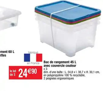 Cora x Carrefour Bac de rangement 45 l avec couvercle couleur offre