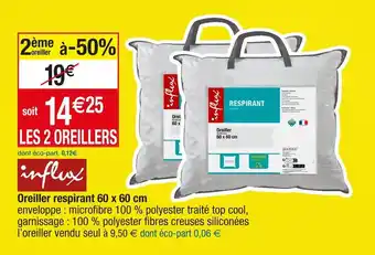 Cora x Carrefour Influx oreiller respirant 60 x 60 cm offre
