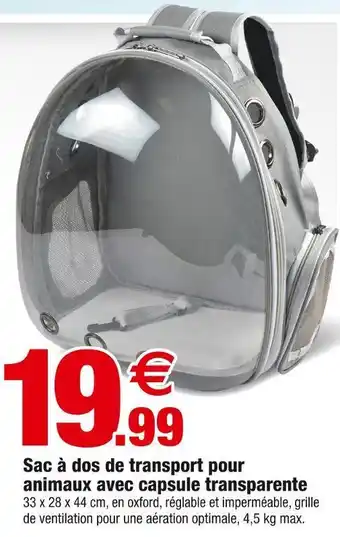 Bazarland Sac à dos de transport pour animaux avec capsule transparente offre
