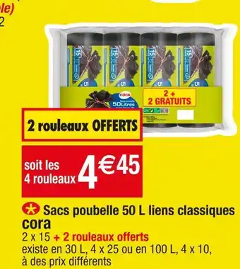 Cora x Carrefour Cora sacs poubelle 50 l liens classiques offre
